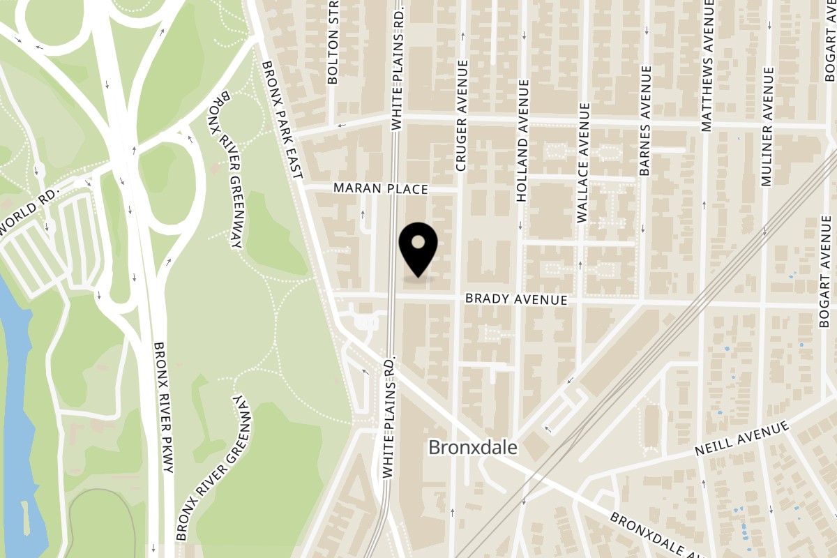 Map showing the location of Cafe Colonial Restaurant & Grill on 2072 White Plains Rd in Bronx